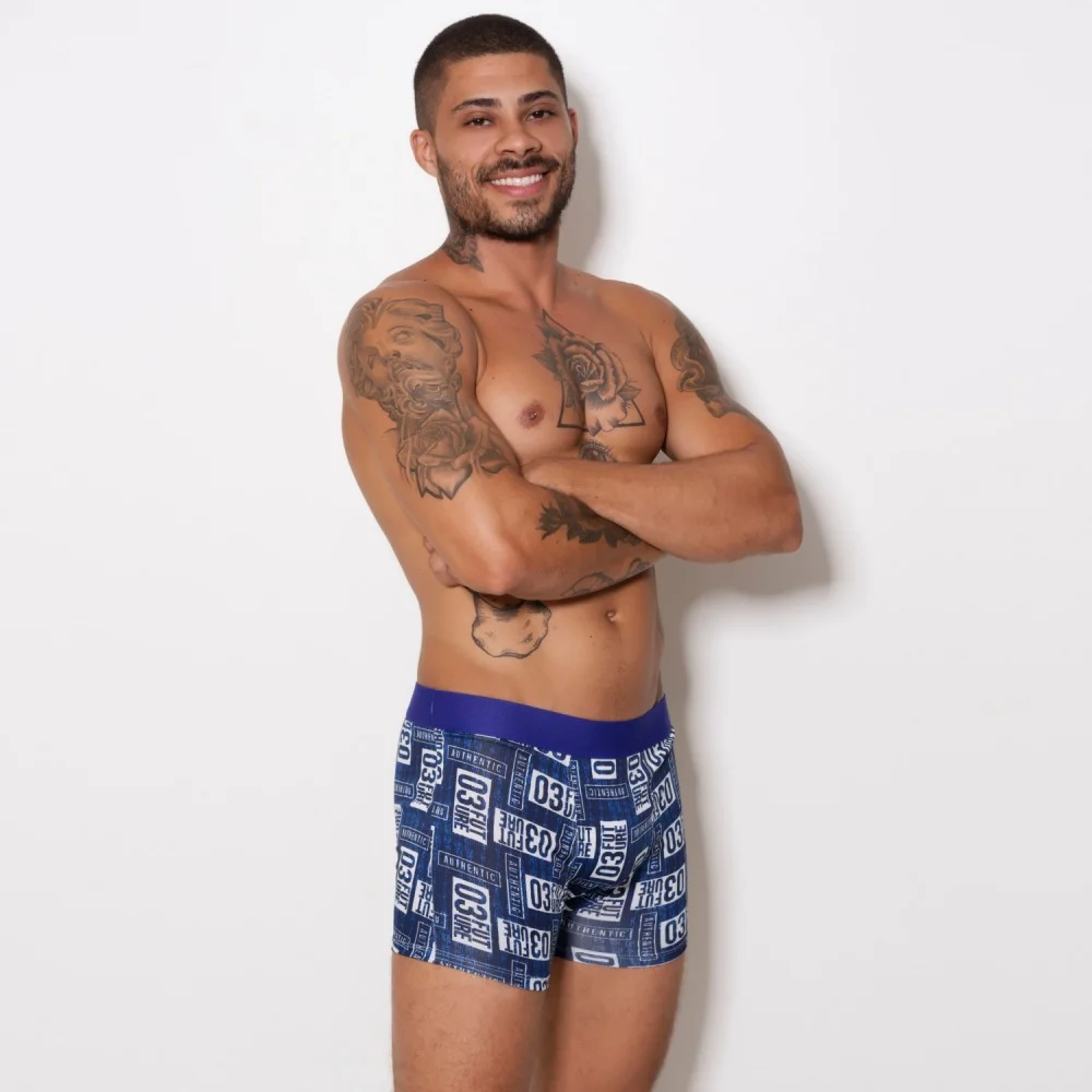 Cueca Boxer Microfibra Estampada - Elástico Liso